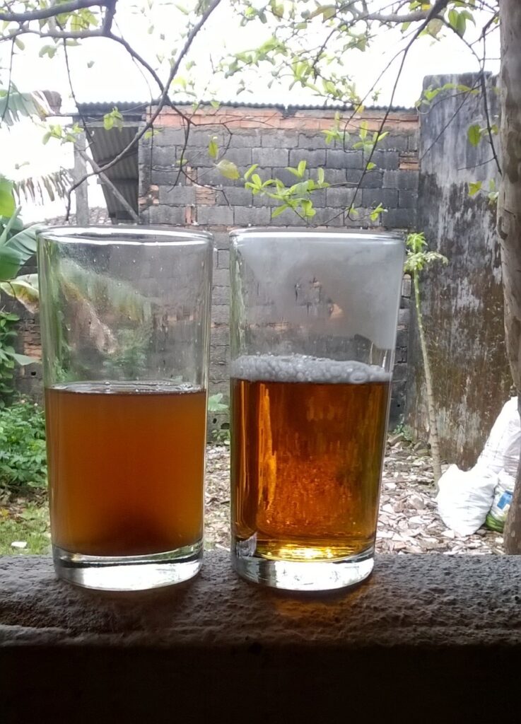 Cerveja antes e depois da filtragem e recirculação